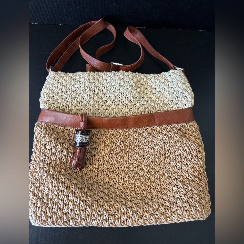 Brighton Tan & Brown Rafia Straw Shoulder Bag